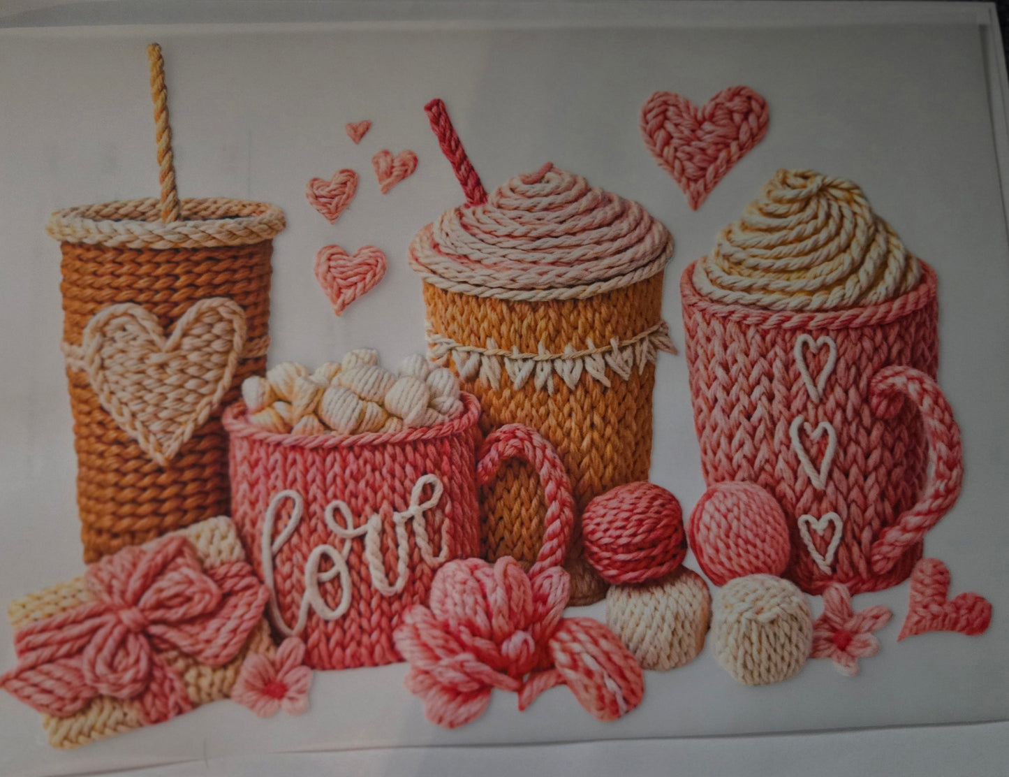 Faux yarn V-day coffee DTF transfer