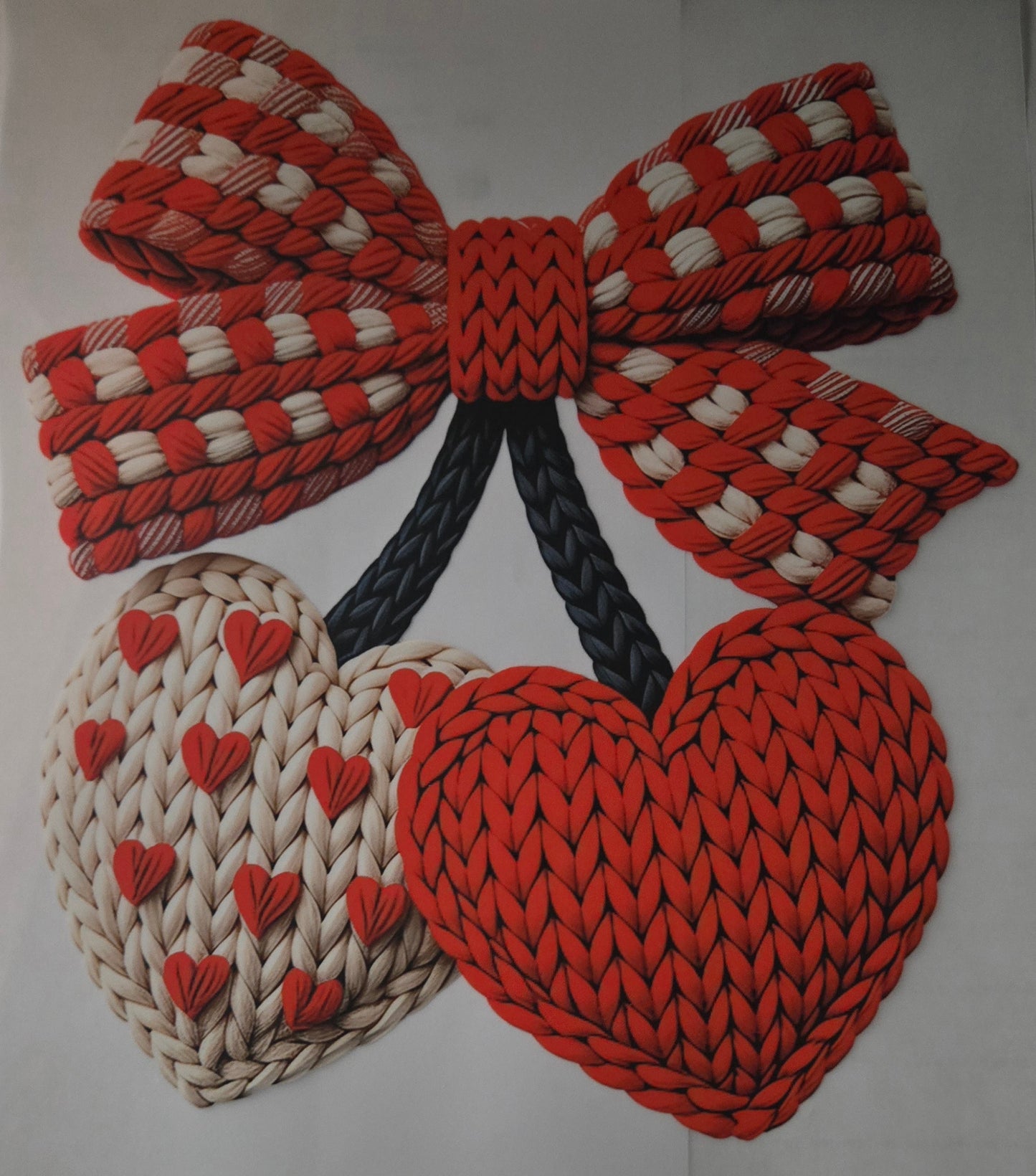 Faux yarn cherry hearts dtf transfer