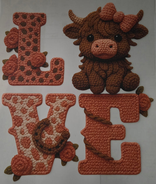Faux yarn Love Cow Dtf transfer
