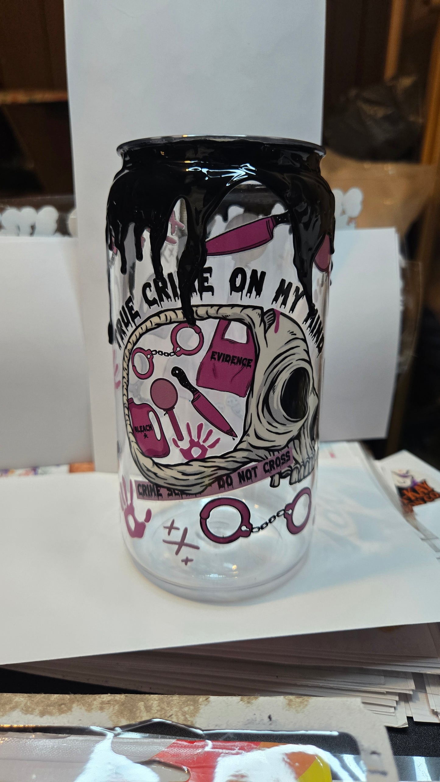 16 oz SWT RTS True crime on my mind with black drip