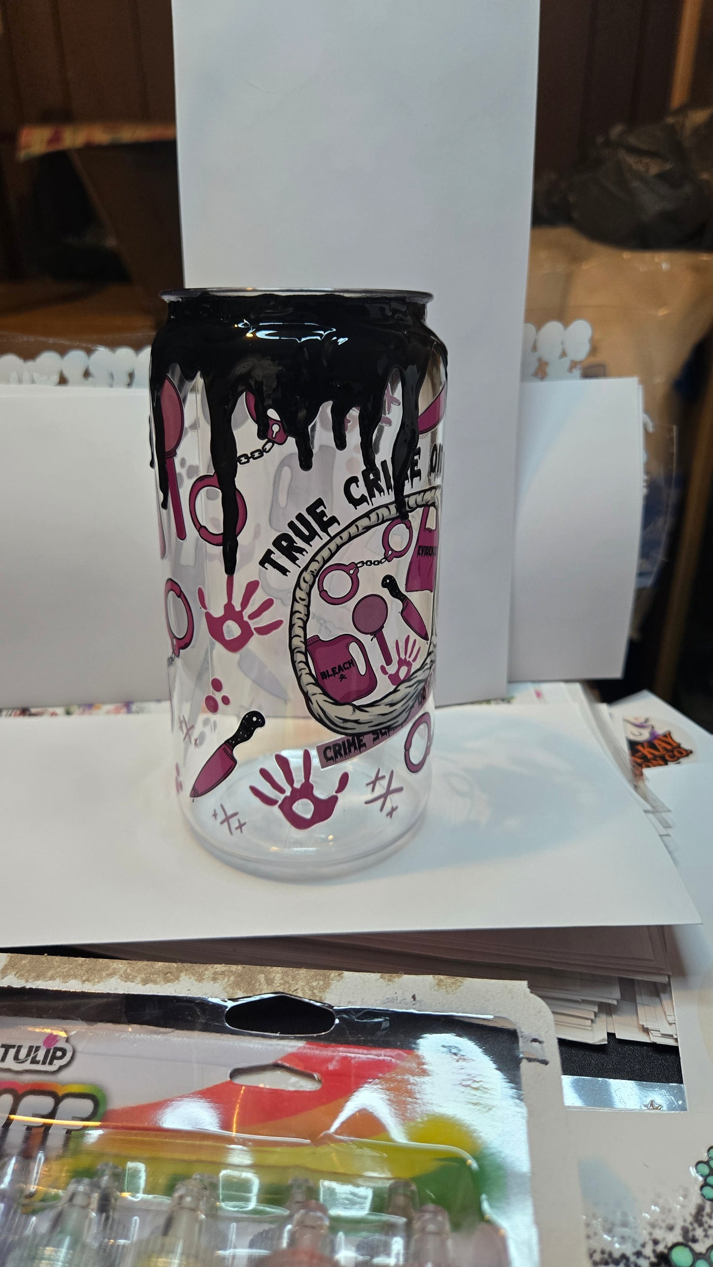 16 oz SWT RTS True crime on my mind with black drip